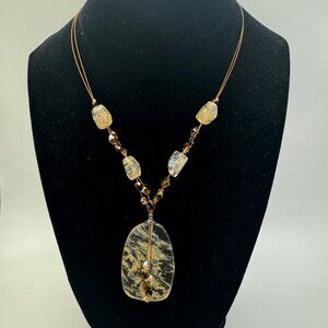 Handcrafted Natural Stone Pendant Necklace With Adjustable Chain